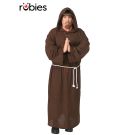 Adult monk robe costume in brown with hood and white rope belt