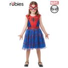 Girls Spider-Girl tutu costume dress with red velour bodice and blue metallic panels