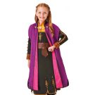 Girls Disney Frozen 2 Anna deluxe travel costume with purple cloak, embroidered black dress and belt