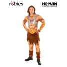 Adult He-Man deluxe muscle jumpsuit costume front view with printed battle harness and fur tunic