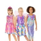 Girls Barbie dress-up trunk set with three costume themes - mermaid tail, fairy princess, and magical fairy with wings