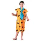 Kids Fred Flintstone costume tunic with brown stone spots and turquoise tie