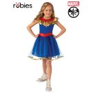 Girls Captain Marvel deluxe tutu costume dress with gold star emblem and metallic accents