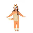 Kids Bingo costume from Bluey - orange and cream Red Heeler jumpsuit with attached tail