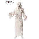 Adult white hooded ghost robe with printed skeleton ribcage and plastic chains