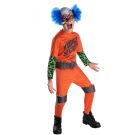 Kids orange prison jumpsuit clown costume with Maximum Security print and green skull sleeves