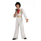 Kids Elvis Presley white jumpsuit costume with printed jewels and red collar