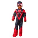 Toddler Miles Morales Spider-Man costume with padded black and red jumpsuit