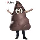Adult inflatable poop emoji costume with printed googly eyes and clear viewing port