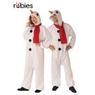Adult Christmas snowman onesie costume with plush hooded jumpsuit and red scarf