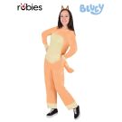 Adult Chilli Bluey costume - orange Red Heeler jumpsuit with cream belly panel and attached tail