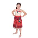 Girls Disney Moana costume dress with red tribal print skirt and cream bodice