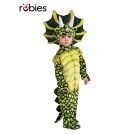 Kids triceratops dinosaur costume full body plush yellow-green jumpsuit with 3D neck frill and three white horns