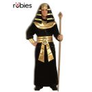 Adult Egyptian Pharaoh costume with black robe and gold collar - front view