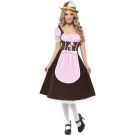 Adult womens Oktoberfest beer maid costume dress in brown and pink with attached apron