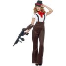 Women's 1940s gangster costume with pinstripe trousers and fedora hat