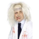 Adult mad scientist wig with white frizzy hair and molded receding hairline forehead piece