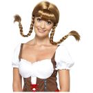Adult Bavarian wig with golden brown braided pigtails and straight bangs
