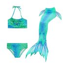 Girls swimmable mermaid tail costume in turquoise gradient with iridescent fluke