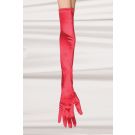 Red satin opera gloves 53cm length hanging display