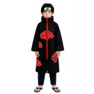 Kids black anime ninja cloak with red cloud pattern and high collar