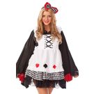 Adult Wonderland card character costume with black dress and white apron featuring playing card suits