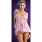 Pink babydoll lingerie set with ruffled tiers and matching thong
