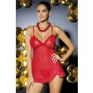 Red lace babydoll lingerie set with sheer mesh body and underwire cups
