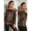 Bronze metallic off-shoulder top with bow ties and dolman sleeves