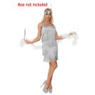 Womens Silver Flapper Costume 1920s Dress with Fringe and Feather Headband - alternate view 4