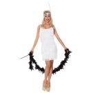 1920s flapper dress showing multi-tier white fringe movement and drop-waist silhouette