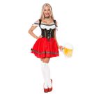 Womens red and black Oktoberfest beer maid costume with corset bodice and gathered skirt