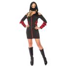 Womens black ninja assassin costume dress with red zipper and hood
