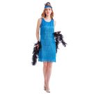 Womens flapper costume showing matching feathered headband and black boa