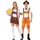 Ladies brown lederhosen shorts with floral embroidery and white peasant blouse