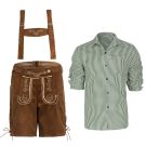 Green and white gingham check shirt with roll-tab sleeves for Oktoberfest costume