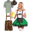 Adult Bavarian Oktoberfest couples costume with lederhosen and dirndl set
