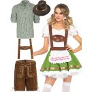 Adult Oktoberfest couples costume with dirndl dress and lederhosen set