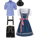 Complete German beer festival couple costume set with coordinated gingham patterns