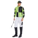 Adult horse jockey costume with green and black racing silks jacket