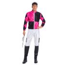 Jockey racing silks costume back view showing color blocking and number 9 badge on trousers