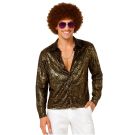 Mens Black Gold Disco Shirt - 70s Retro Metallic Swirl Costume Top - alternate view