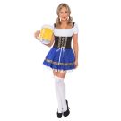 Womens blue Bavarian dirndl dress with lace-up corset bodice and white petticoat