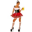 Ladies red Oktoberfest dirndl costume dress with black bodice and white sleeves