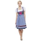 Womens Bavarian beer maid costume with navy floral bodice and gingham apron