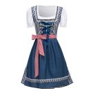 Navy and white check Oktoberfest dress with denim apron and red gingham sash
