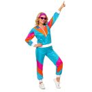 Womens 80s shell suit costume turquoise pink orange tracksuit front view