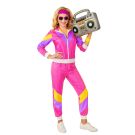 Ladies White Tracksuit Costume - 80s Retro Shell Suit with Hot Pink Jacket - alternate view