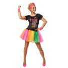 Adult 80s I Love 80s black t-shirt with neon graphic print and puffed sleeves