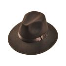 Brown fedora hat with center crease crown and tan ribbon band - Oktoberfest costume accessory